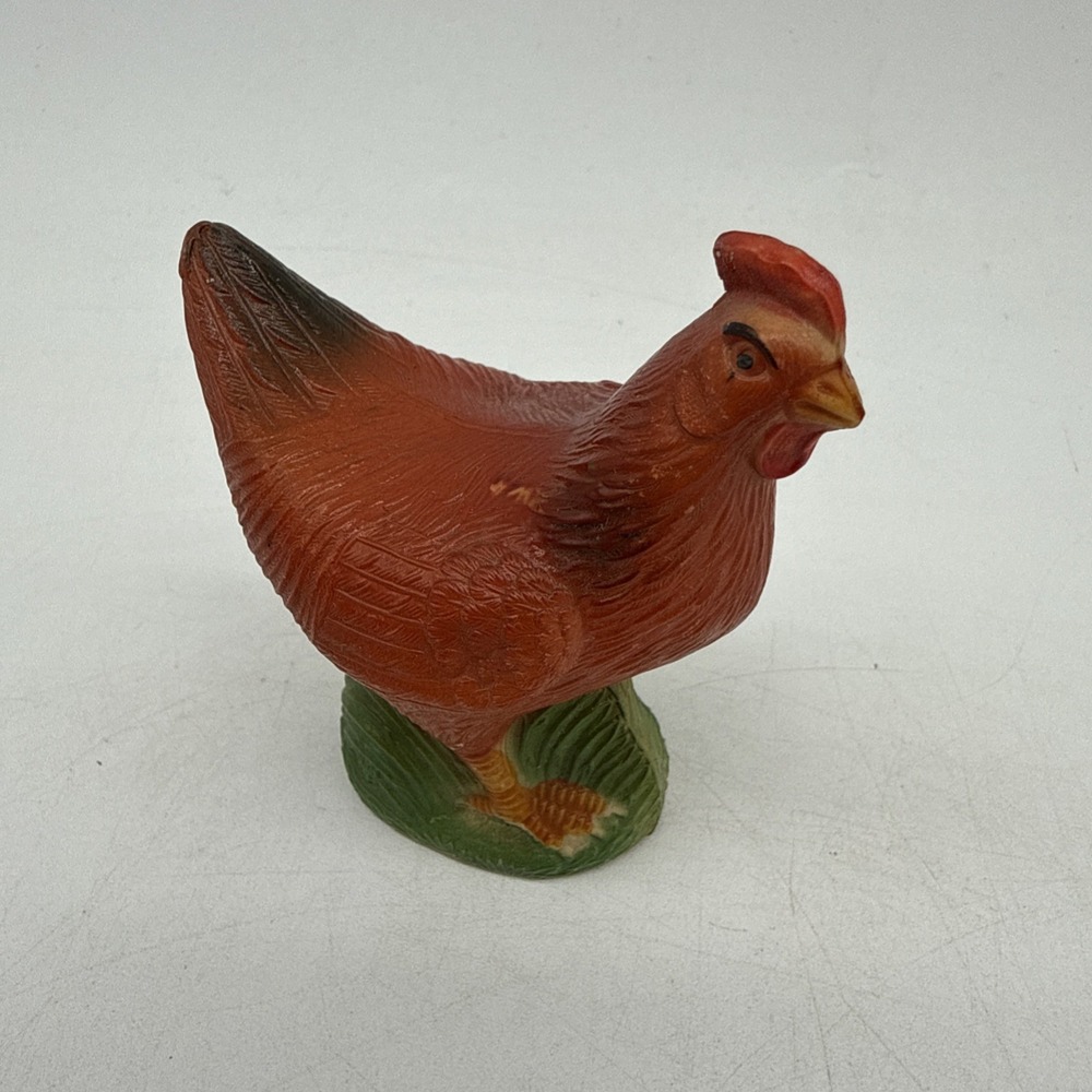 Viscoloid Toy Hen Figure 2.5" Celluloid Antique Vintage Farm